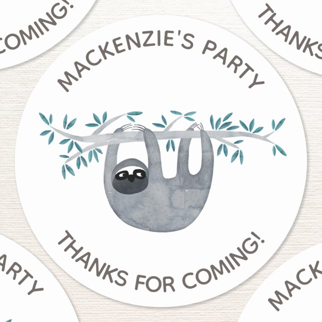 Sticker Rond Sloth Jungle Anniversaire Merci (Sloth jungle custom text personalized kids birthday party thank you sticker)