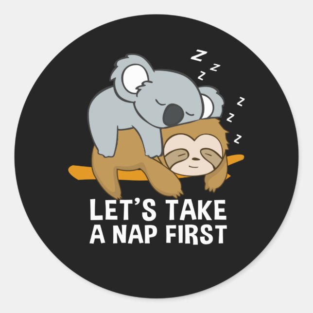 Sticker Rond Sloth Koala Dormir Tard Riser Cute (Devant)