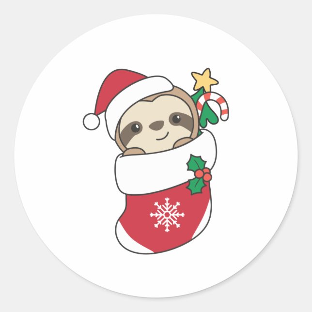 Sticker Rond Sloth Noël Neige Hiver Animaux Fentes (Devant)