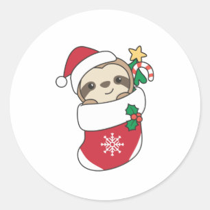 Sticker Rond Sloth Noël Neige Hiver Animaux Fentes