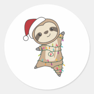 Sticker Rond Sloth Noël Neige Hiver Animaux Fentes
