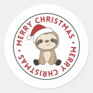 Sticker Rond Sloth Noël Neige hiver Animaux Paresseux Classique