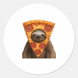 Sticker Rond Sloth pizza drôle bizarre blank mème mignon joyeux