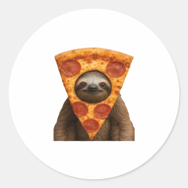 Sticker Rond Sloth pizza drôle bizarre blank mème mignon joyeux (Devant)