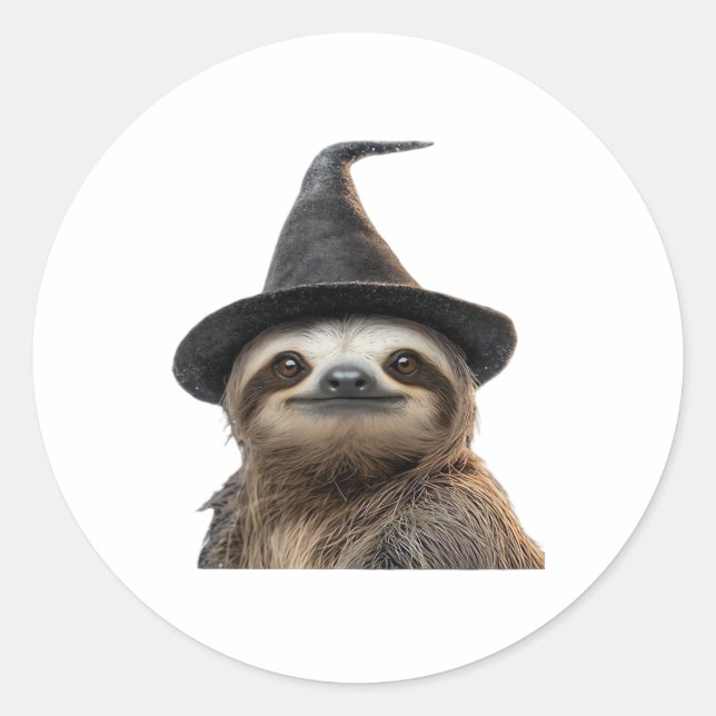 Sticker Rond Sloth portant Halloween sorcière Casquette classiq (Devant)