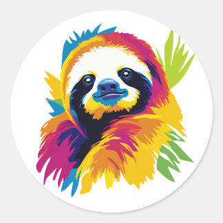 Sticker Rond Sloth Portrait Illustration Watercolour Painting