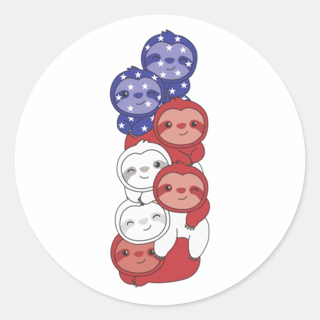 Sticker Rond Sloth Pour Le 4 Juillet Drapeau Américain (Devant)