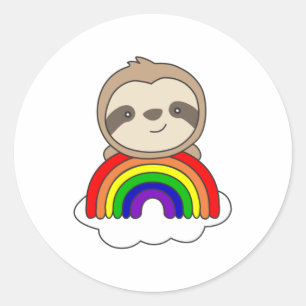 Sticker Rond Sloth Rainbow Cute Animaux Pour Enfants Colorés