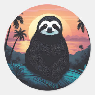 Sticker Rond Sloth relaxant au coucher du soleil