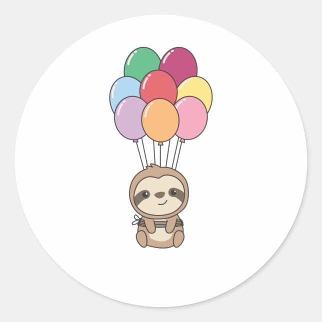 Sticker Rond Sloth S'Envole Avec Des Ballons Colorés (Devant)
