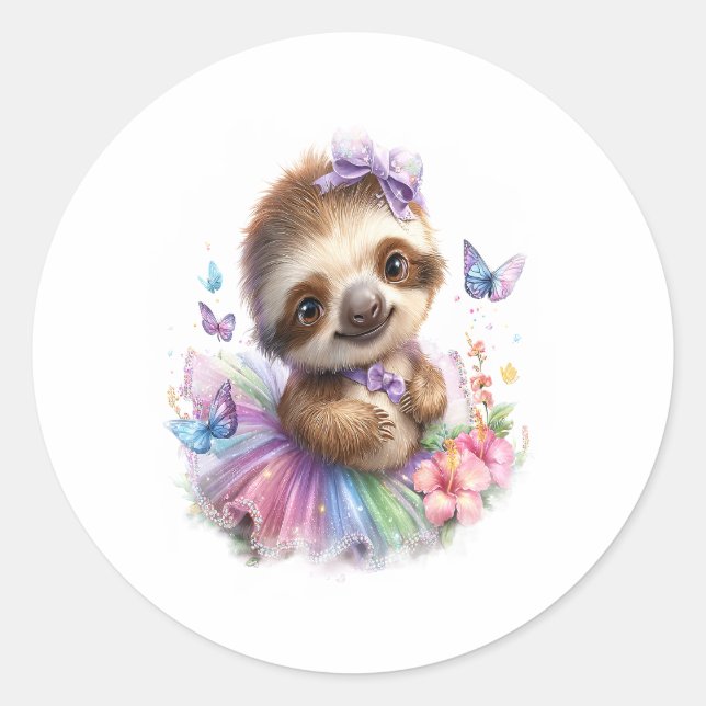 Sticker Rond Sloth Shirt Safari Rainbow Summer (Devant)