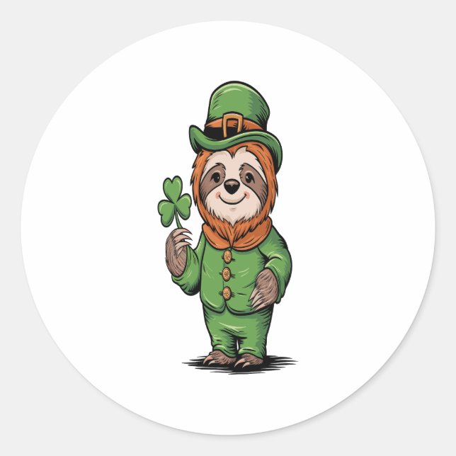 Sticker Rond Sloth St Patrick's Day Irish Lucky (Devant)
