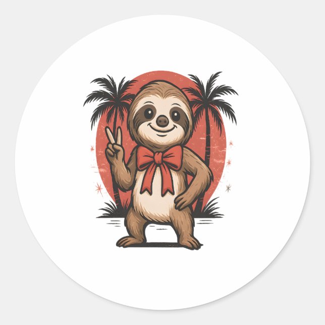 Sticker Rond Sloth Summer Beach Rocking (Devant)