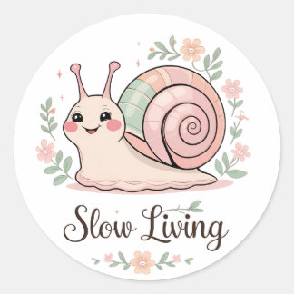Sticker Rond Slow Living | Escargot Floral Pastel
