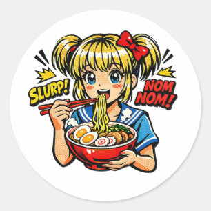 Sticker Rond Slurp Nom Fille Anime Nouilles Ramen