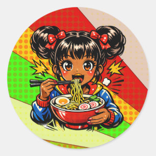 Sticker Rond Slurp Nom Fille Anime Ramen Nouilles
