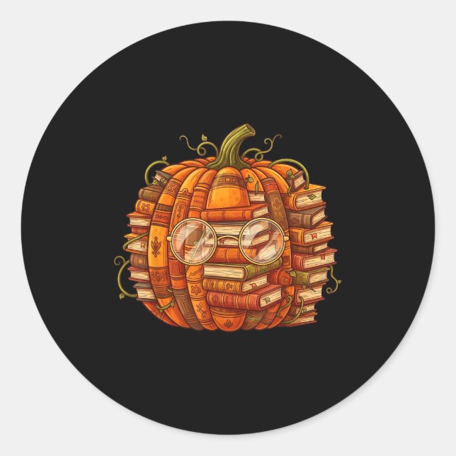 Sticker Rond Smart Book Pumpkin Retro Fall Teacher Reading Hall (Devant)