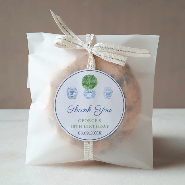 Sticker Rond Smart Boxwood Ginger Jar Adulte Anniversaire Favor (Boxwood Ginger Jar Adult Birthday Party Thank You Favor Sticker)