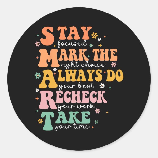 Sticker Rond Smart Test Day Squad Funny Student Teacher Test Te (Devant)