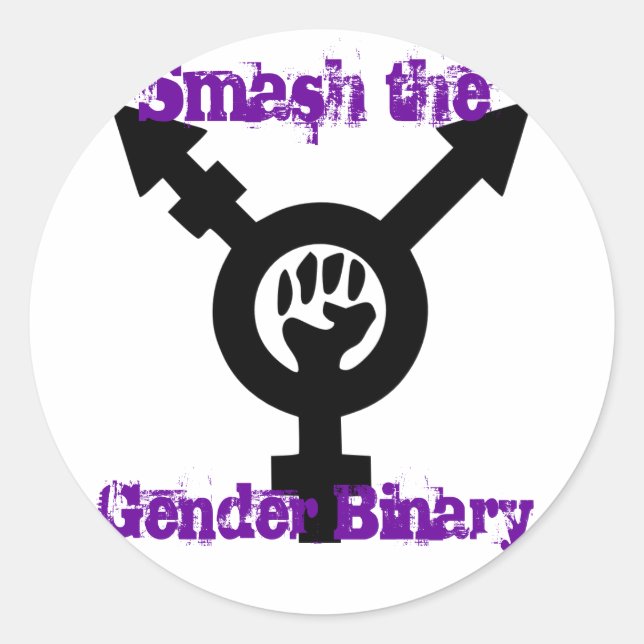 Sticker Rond Smash l'autocollant transféministe de Binary Genre (Devant)