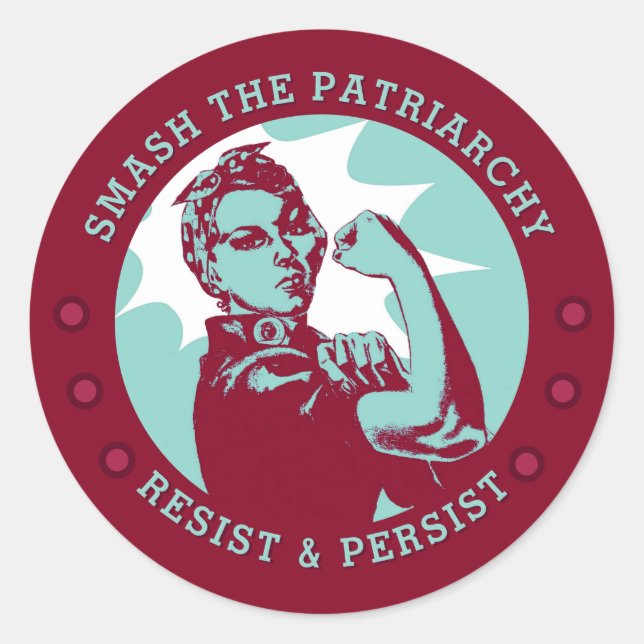 Sticker Rond Smash le Patriarcat Rosie le Riveter Rouge (Devant)