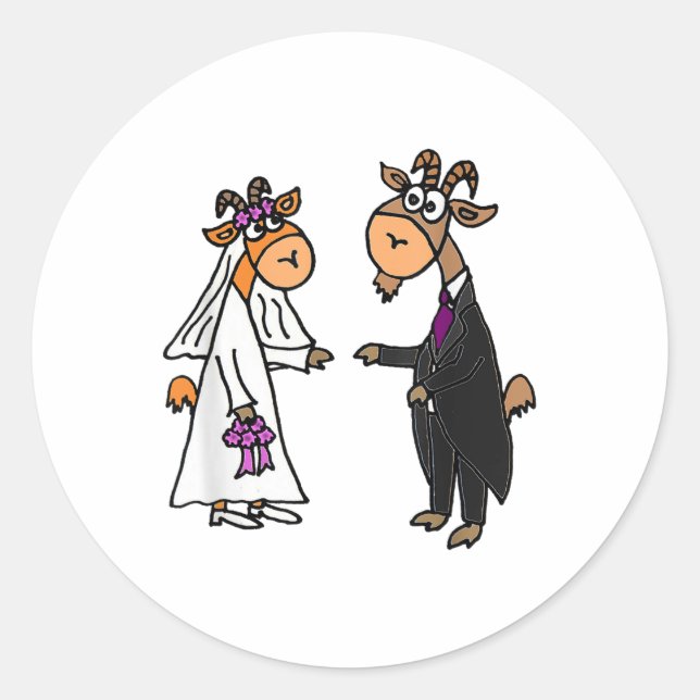 Sticker Rond Smiletodaytees Goat Bride Et Groom Mariage _1 (Devant)