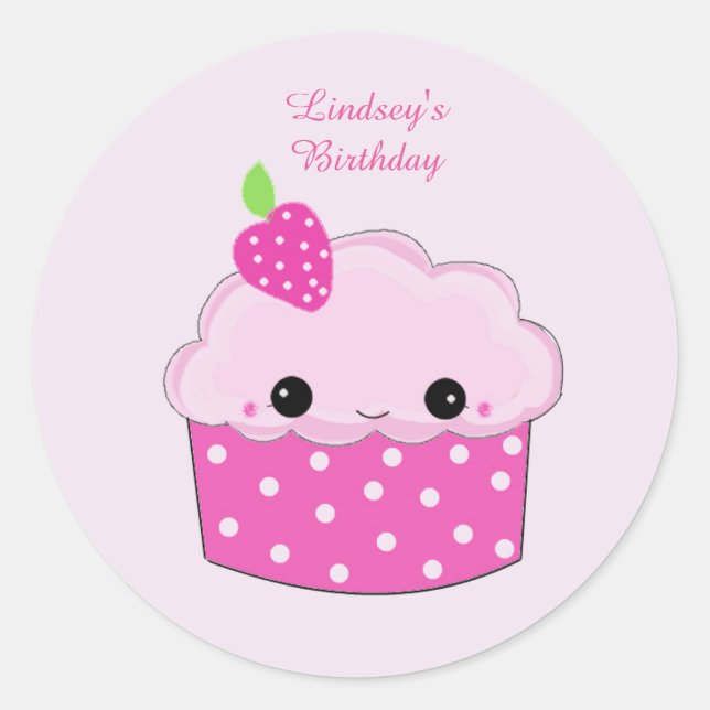 Sticker Rond Smiley Cupcake Anniversaire personnalisé (Devant)