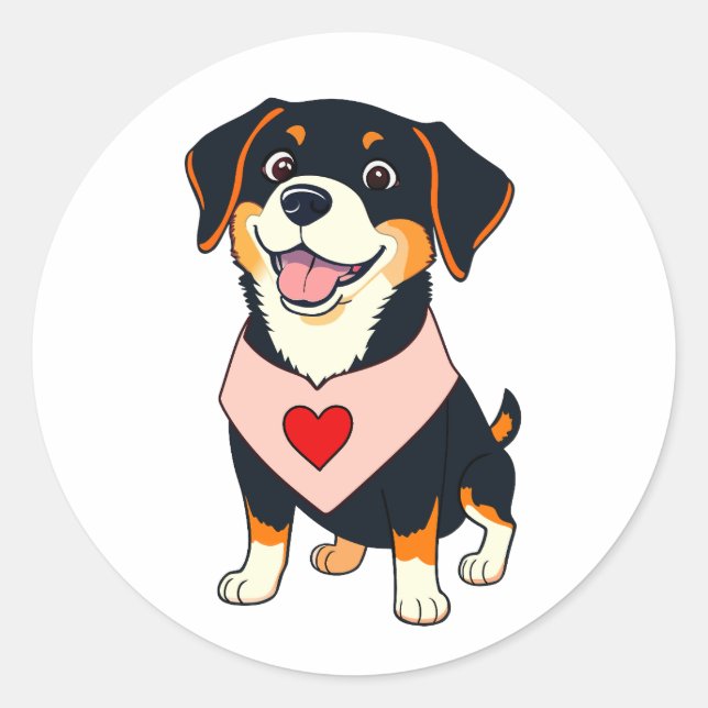 Sticker Rond Smiley Dog Pup – Cute Cartoon Dog (Devant)