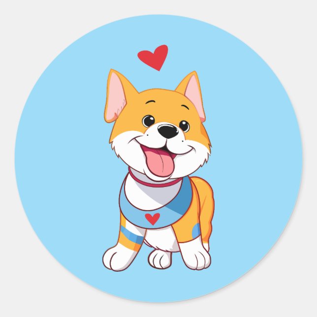 Sticker Rond Smiley Happy Dog With Red Heart (Devant)