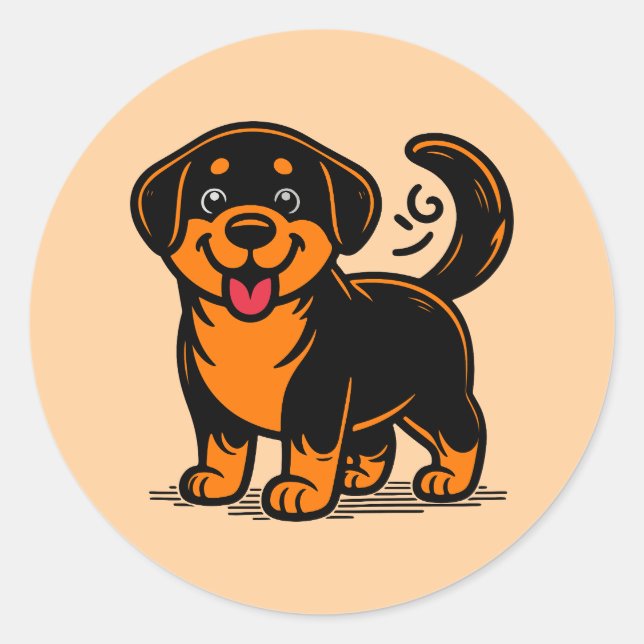 Sticker Rond Smiley Rottweiler Pup – Cute Cartoon (Devant)