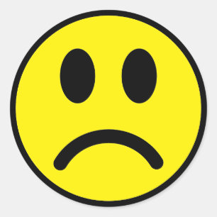 Sticker Rond Smilie Emoji au visage triste jaune et noir