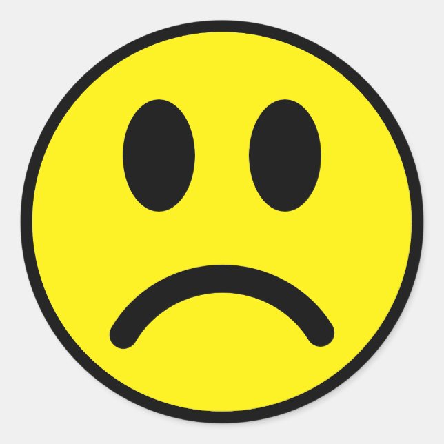 Sticker Rond Smilie Emoji au visage triste jaune et noir (Devant)