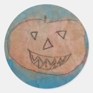 Sticker Rond Smiling Pumkin, Halloween Kids Art Watercolor