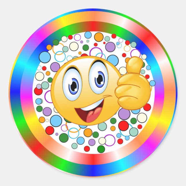 Sticker Rond Smiling Thumbs up Emoji and Rainbow Circles Classi (Devant)