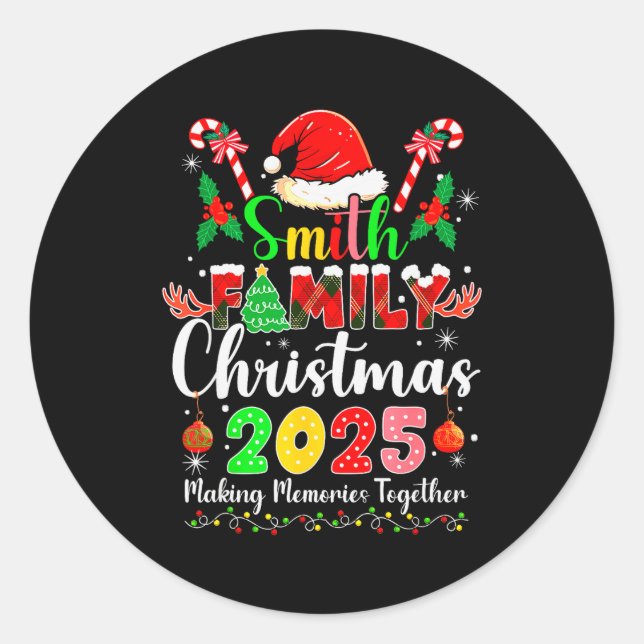 Sticker Rond Smith Family Christmas 2025 Matching Santa Hat Xma (Devant)