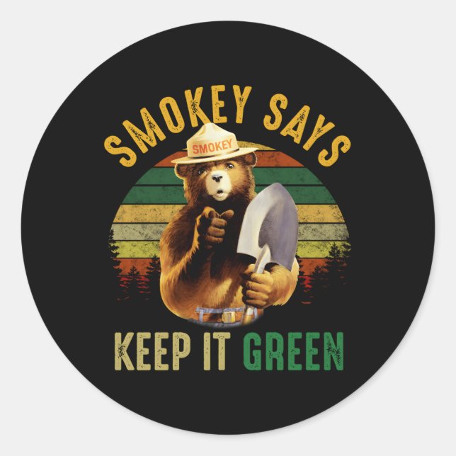 Sticker Rond Smokey Dit Keep It Green Camping (Devant)