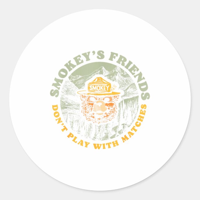 Sticker Rond Smokey's Friends Don't Play With Matches Retro Smo (Devant)