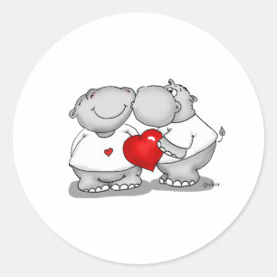 Sticker Rond Smooch - Hippo Kiss Valentin
