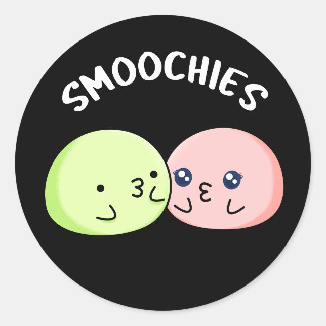 Sticker Rond Smoochies Drôle Baiser Mochi Pun Dark BG (Devant)