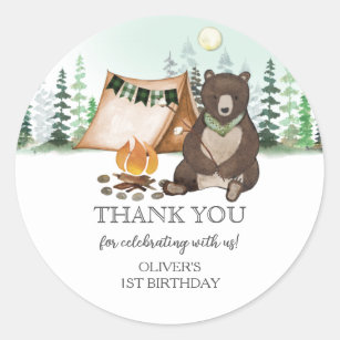 Sticker Rond S'more Camping Bear ONE Happy Camper 1er anniversa