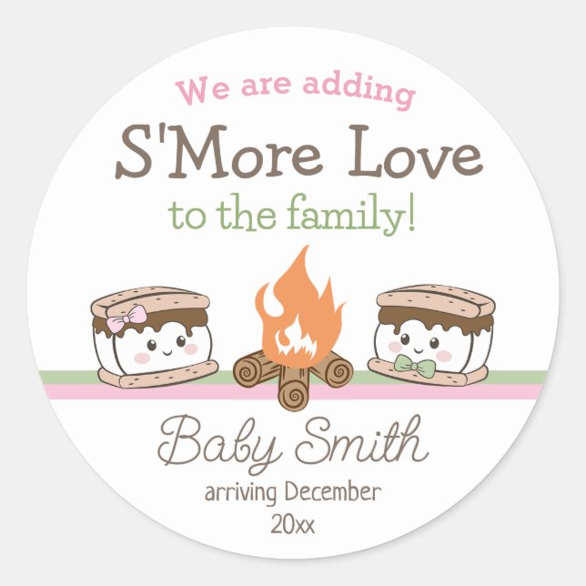 Sticker Rond S'more Love baby shower genre révéler (Devant)
