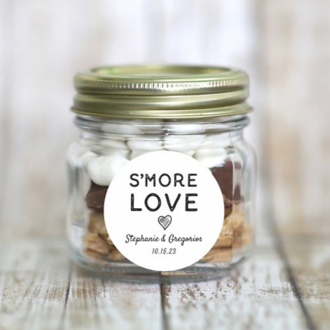 Sticker Rond S'more Love Heart Black White Rustic Mariage (Créateur téléchargé)