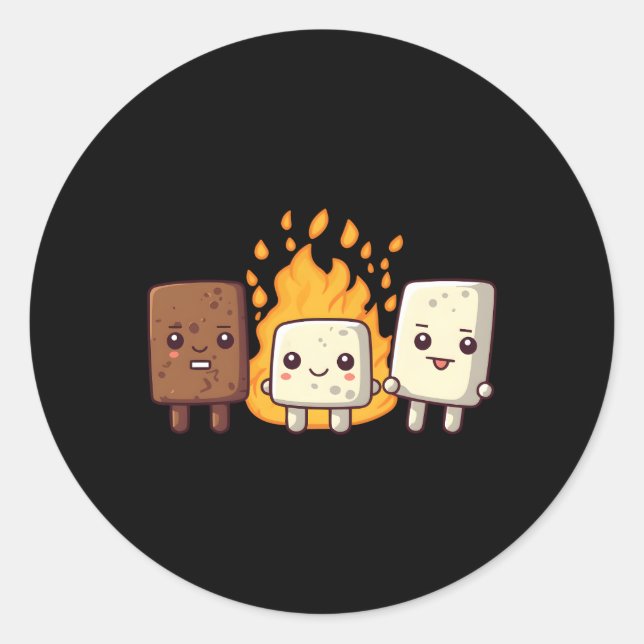 Sticker Rond S'More Marshmallow Smores Camper Camg Kawaii (Devant)