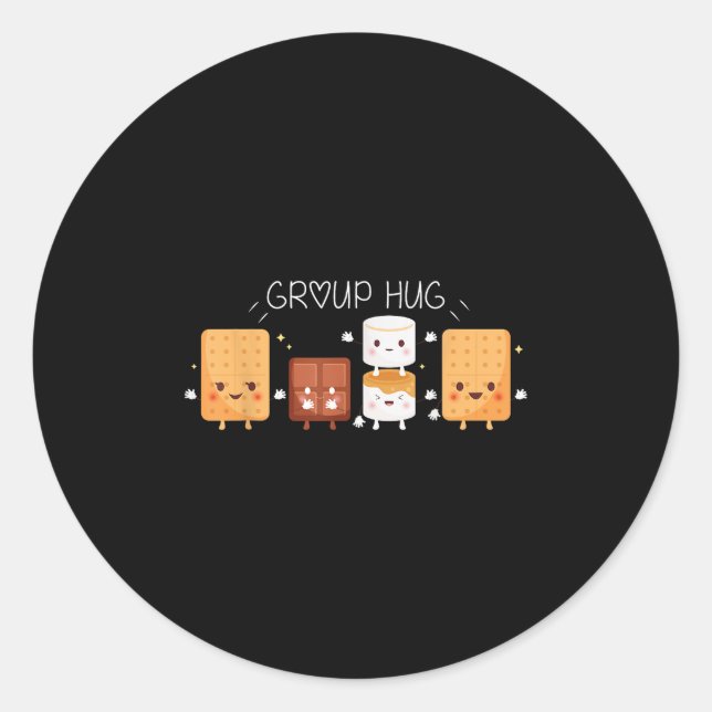 Sticker Rond Smores Group Hug Shirt Camping Campfire Marshmallo (Devant)