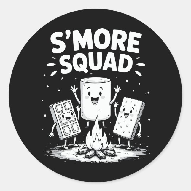 Sticker Rond S'mores Squad Camping Campfire Cute Marshmallow (Devant)