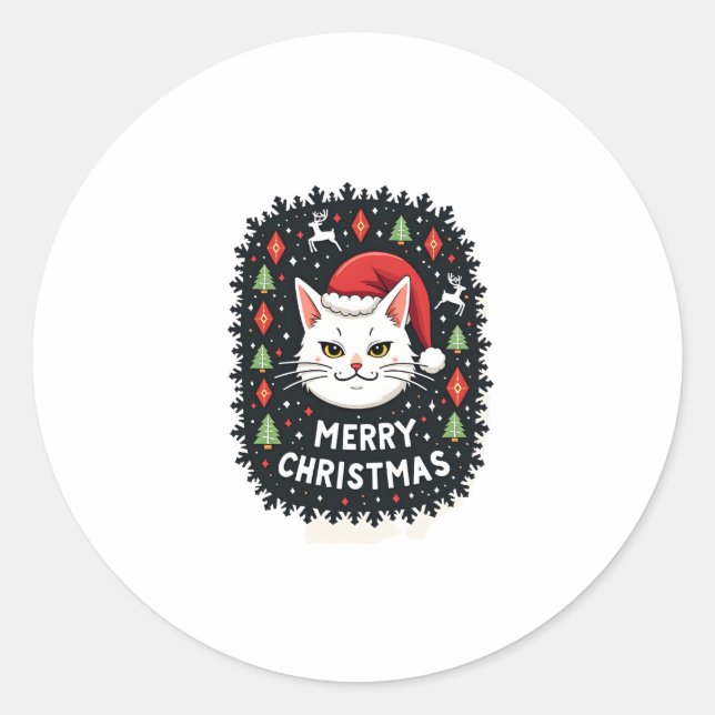 Sticker Rond Smudge Cat Ugly Christmas Sweater  (2) (Devant)