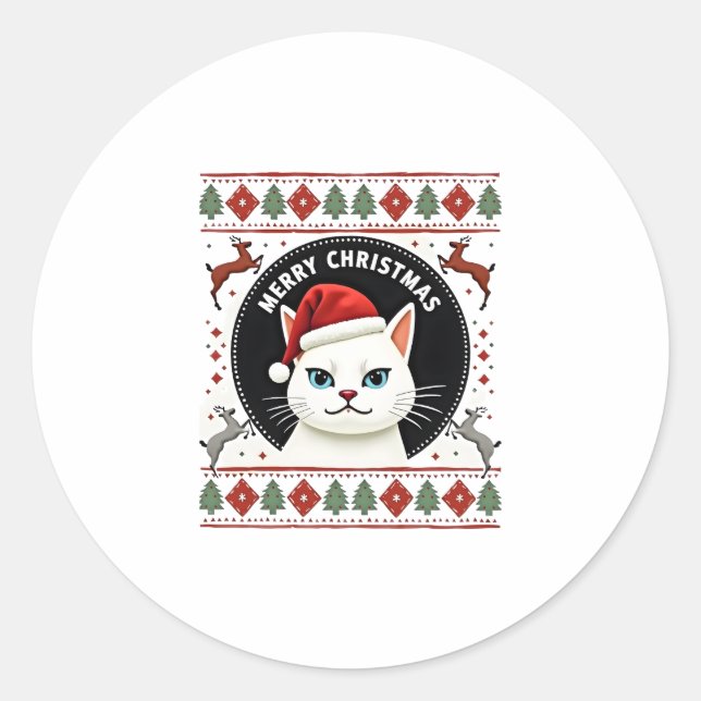 Sticker Rond Smudge Cat Ugly Christmas Sweater  (3) (Devant)