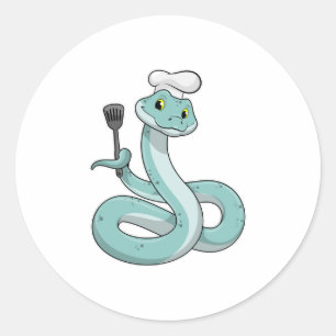 Sticker Rond Snake as Cook avec Chef casquette