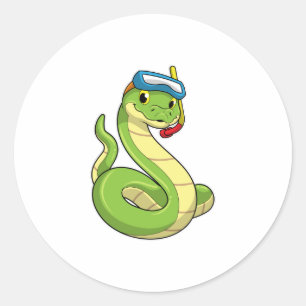 Sticker Rond Snake as Diver wirth Snorkel