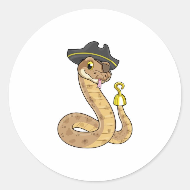 Sticker Rond Snake as Pirate with Hook Hand & Eye patch (Devant)